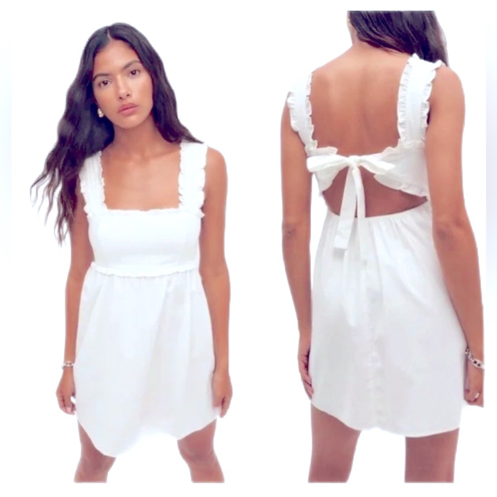 Reformation White Ruffle Strap Mini Dress